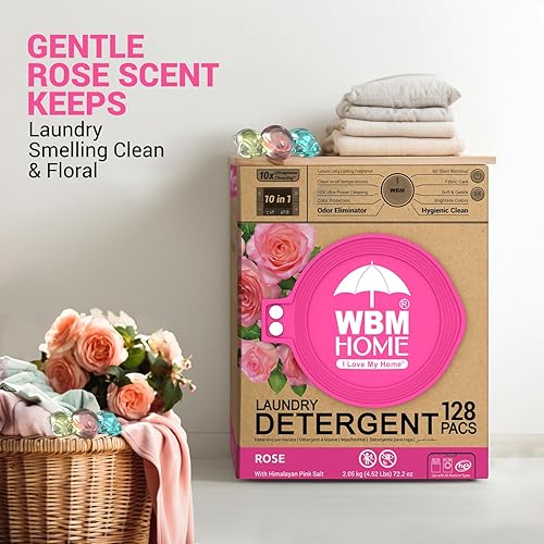 Miniatura 6 de WBM Cápsulas de lavandería 10 en 1, total de 128 unidades, alta eficiencia, ultra concentrado con potente tecnología de levantador de manchas,