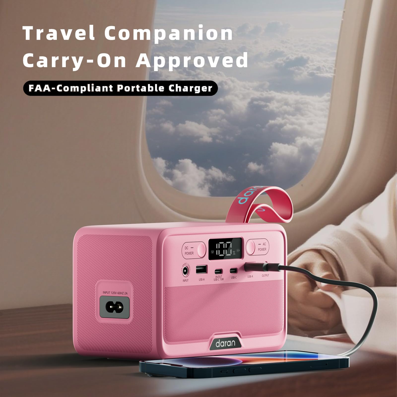 Tragbare Powerstation 89,6 Wh LiFePO4-Akku, Solar-Powerbank mit 100 W Spitzenleistung, Tragladegerät mit Wechselstromanschluss & PD Schnellladung für Haushalt Camping Outdoorsport (Rose)