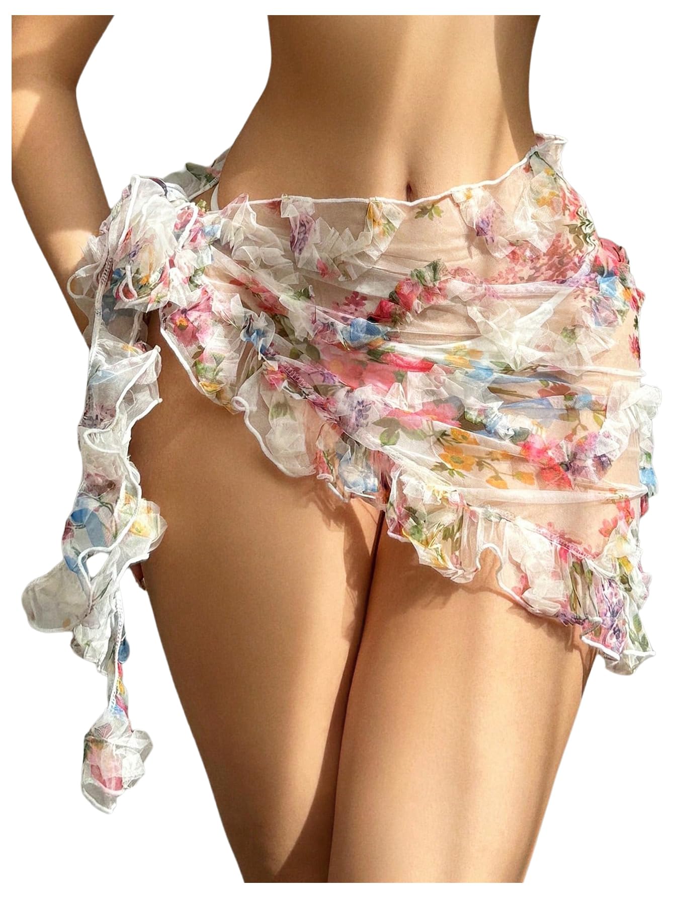 verdusa Women's Swimsuit Coverup Floral Mesh Sarong Sheer Beach Bathing Suit Cover Up Mini Skirts-picture-37