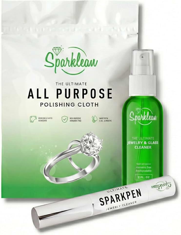 SPARKLEAN Complete Jewelry Cleaning Kit – Ammonia-Free Jewelry Cleaner Spray, Precision Pen & Polishing Cloth for Silver, Gold, Di