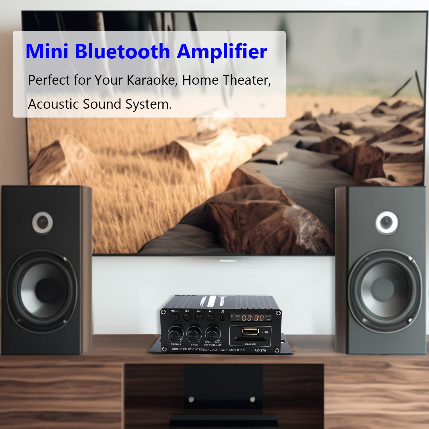 Bluetooth Mini Verstärker 12V, 2.0 Kanal Klar und Realität Sound 400 Watt Home Audio Stereo Hi-Fi Musik für Passiver Lautsprecher PC TV Auto (Kein Netzteil)