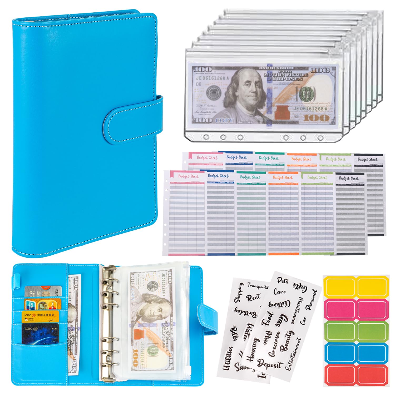 NICOOTH Budget Binder A6 Money Saving Binder with Zipper Cash Envelopes