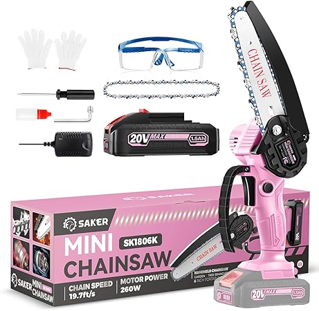 Saker Mini Chainsaw|6 Inch Chainsaws[2025 Upgraded]|Mini Cordless Electric Chain Saw|Small Handheld Portable Chain Saws Battery Powered Chain Saw for Tree Trimmer and Garden, Christmas Gifts