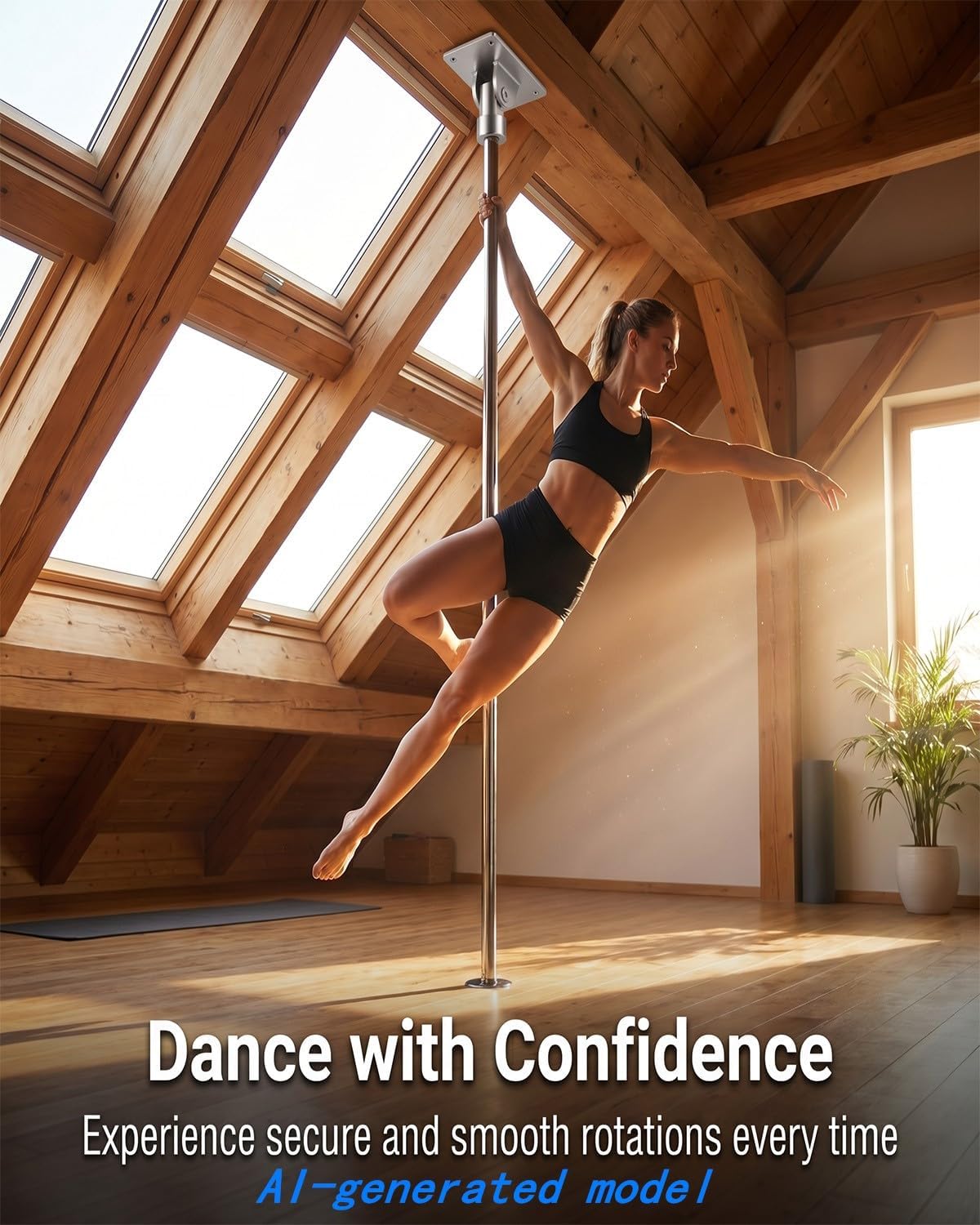 Pole Dance Ceiling Fixed Plate, Universal Top Plate for 45mm Dance Poles | Fits 45mm Dance Poles & Slanted Ceilings: Rectangular mount for permanent ceiling installation with secure hold