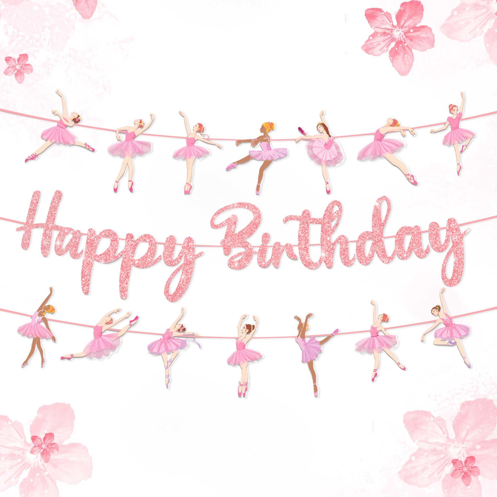 Pink Ballerina Birthday Banners Ballet Girls Birthday Decorations Ballet Garland for Girls Tutu Dance Party Supplies