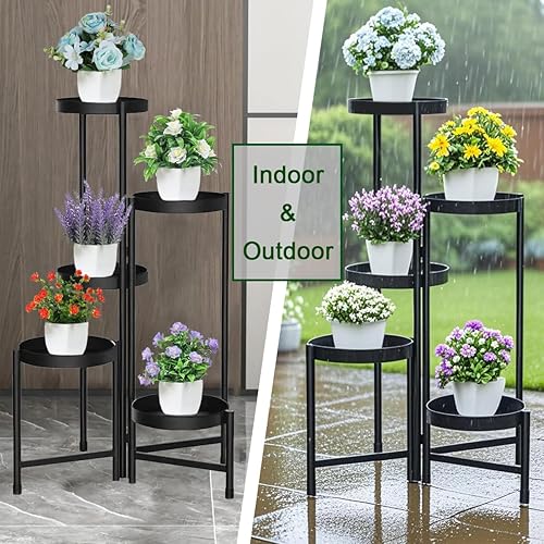 Miniatura 7 de Soporte de metal para plantas de 5 niveles, soporte de esquina resistente para interiores y exteriores, soporte para macetas para patio, balcón,