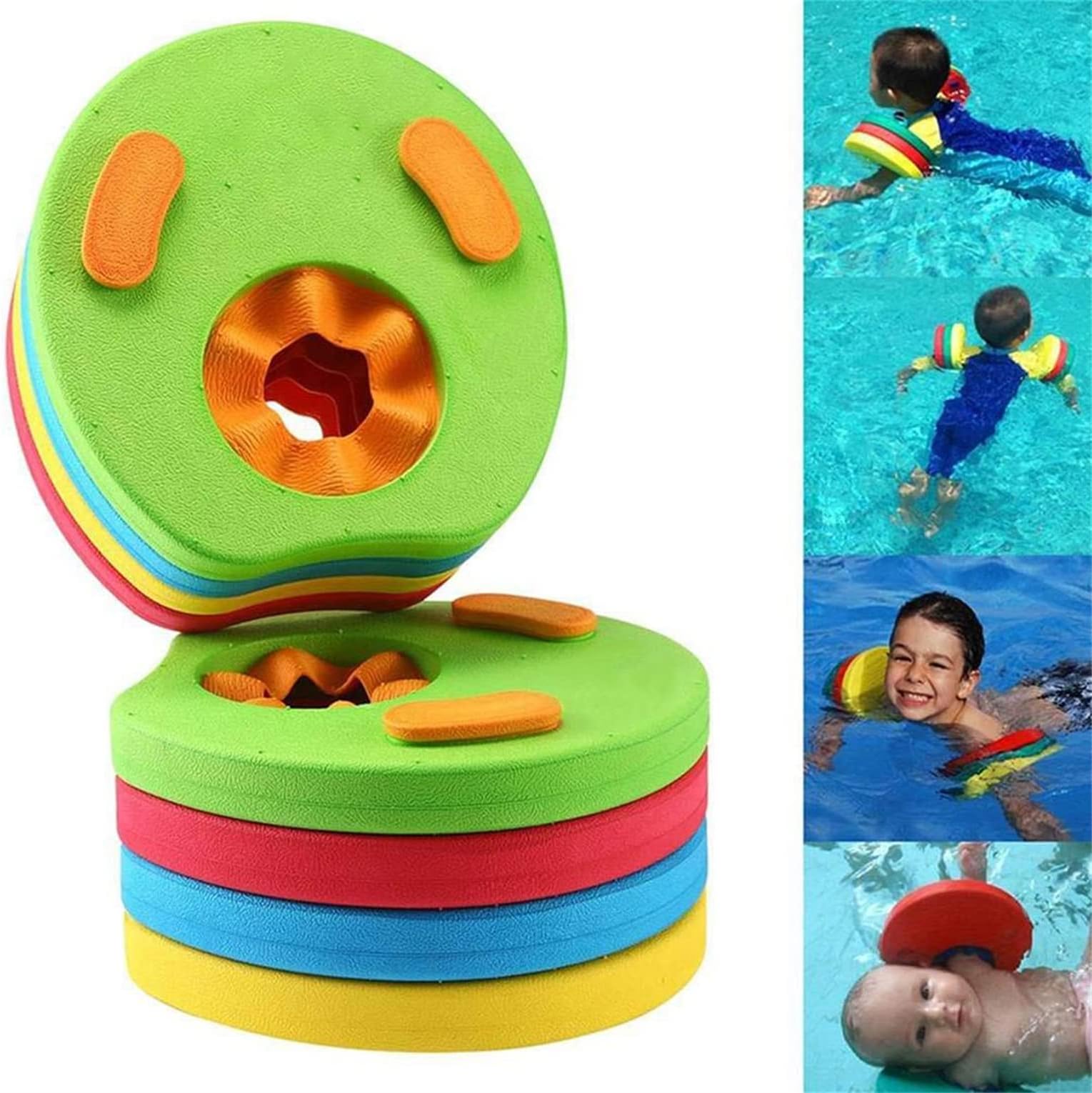 Kids Arm Float Discs,4 Pcs EVA Swimming Arm Float Ring Swim Float Colorful Discs Armbands Floating Sleeves Buoyancy Circles Rings,Kids Pool Baby Circles Summer Swimming Supplies,18.6*2.2cm