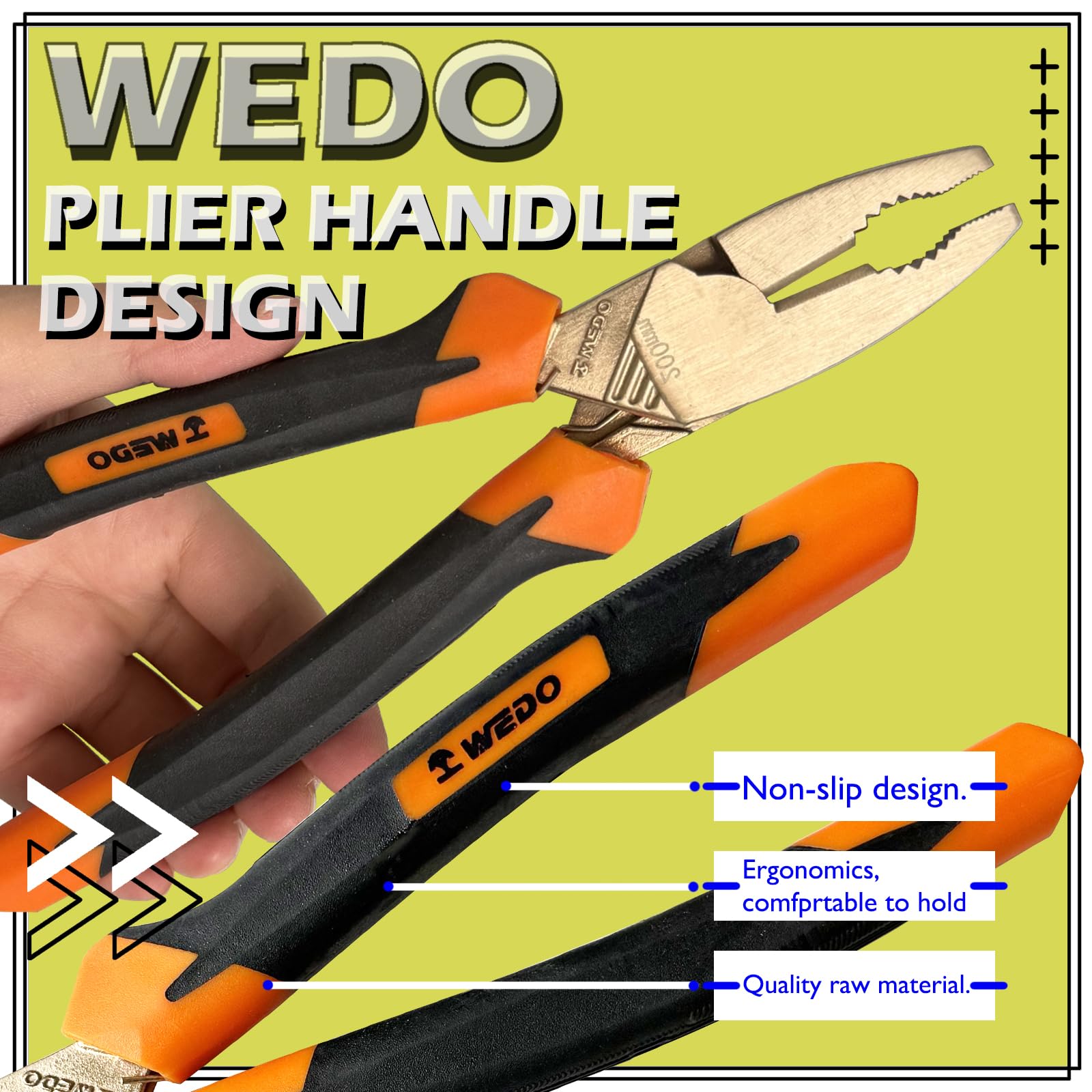 WEDO Lineman's szczypce, obcinacz boczny, kombinerki, szczypce do ściągania drutu, długość 200 mm, brąz aluminiowy, nieparkingowe, certyfikat BAM i FM