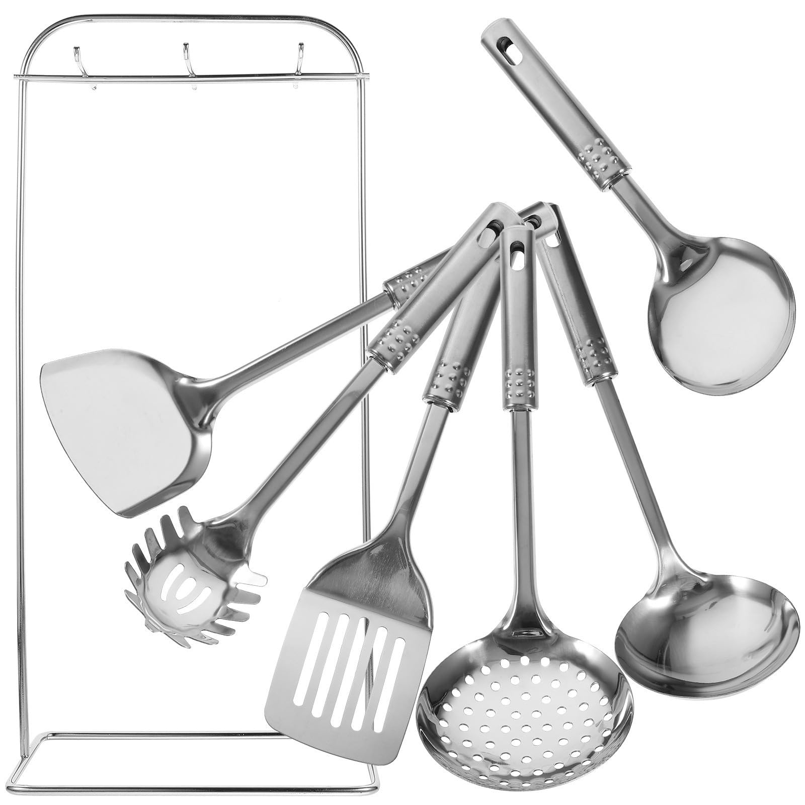Kit d'ustensiles cuisine antiadhésif 7 pièces inox avec support de rangement plan de travail - 8
