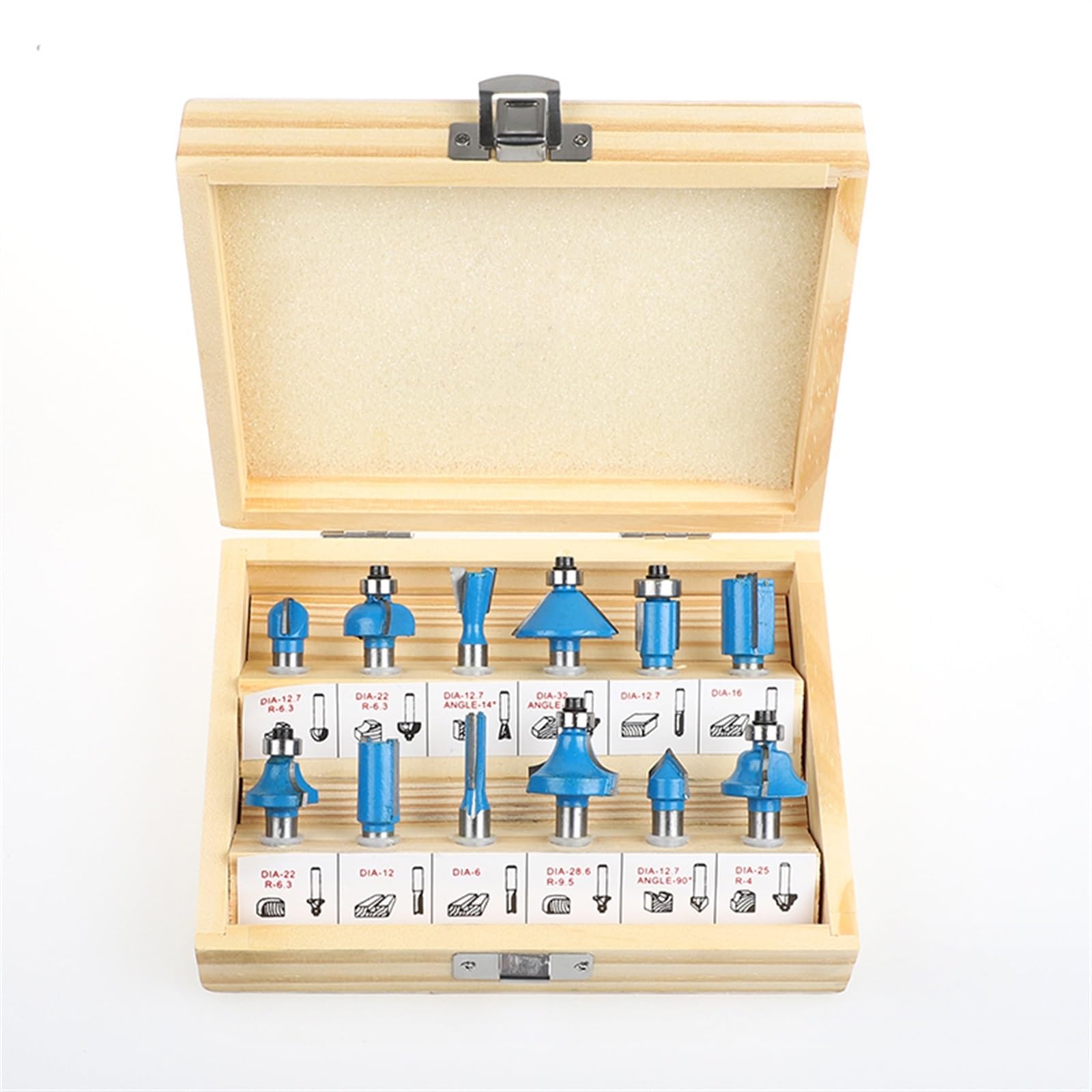 Windzerdong 12pcs 8MM Shank Blue Router Bit Set Woodworking Edge Trimming Straight Face Milling Cutter for Wood CNC Tungsten Solid Cutter