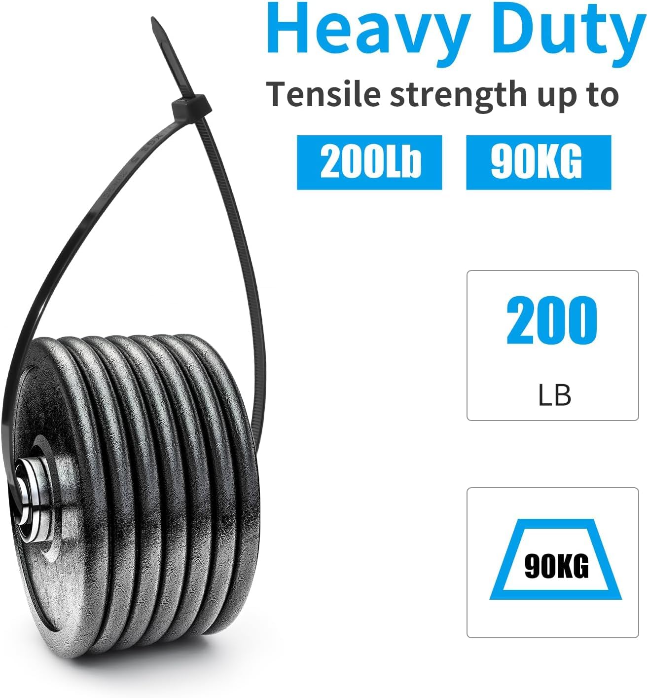 XINGO 100 Pièces Noir Large Attaches de câble, Extra Longue 500mm x 9mm Cde câble Nylon Resistant UV, 80 KGS Heavy Duty Serre-câbles Zip Ties - 5