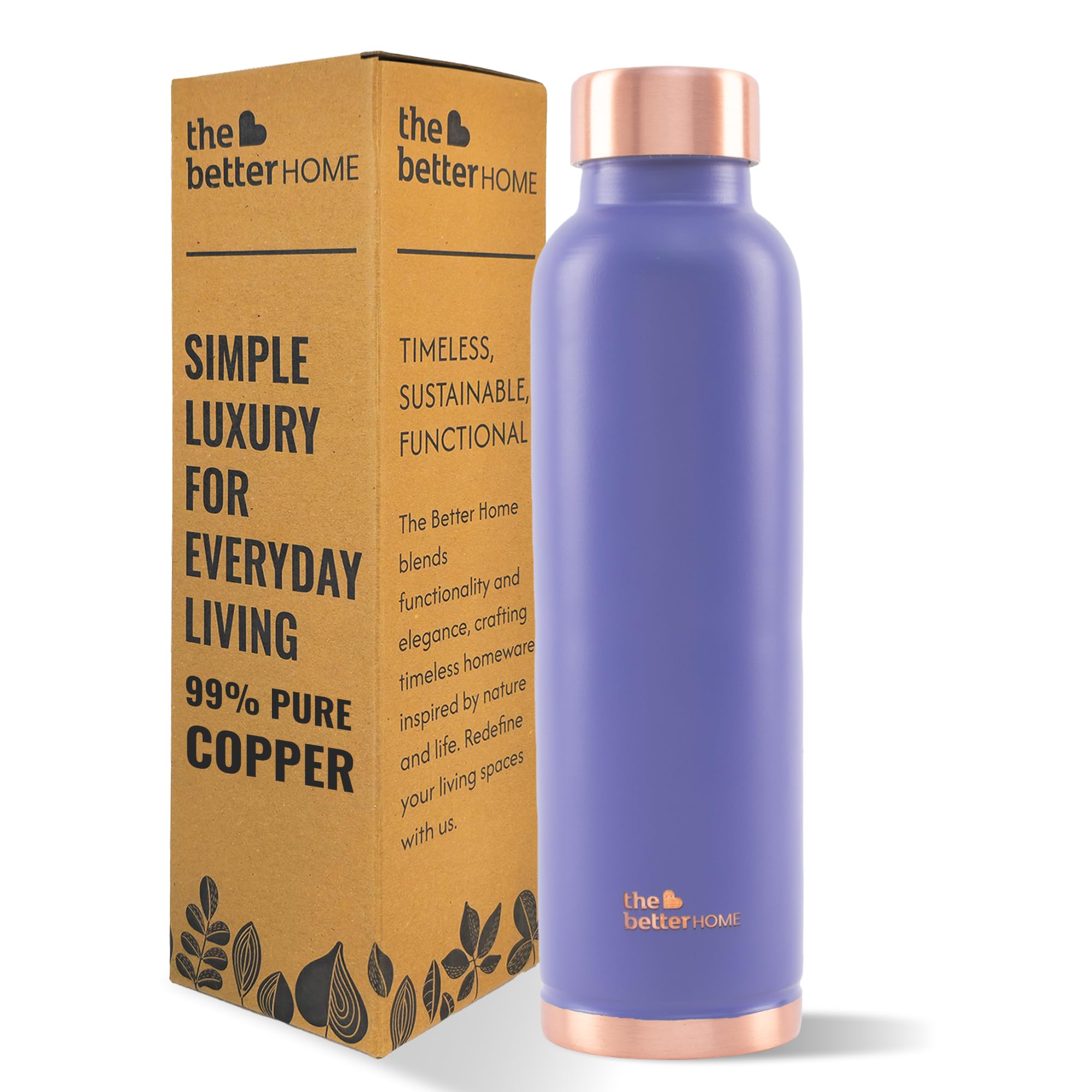 The Better Home 1000 Copper Water Bottle (900ml) | 100% Pure Copper Bottle | BPA Free & Non Toxic Water Bottle with Anti Oxidant Properties of Copper | Purple (Pack of 1)