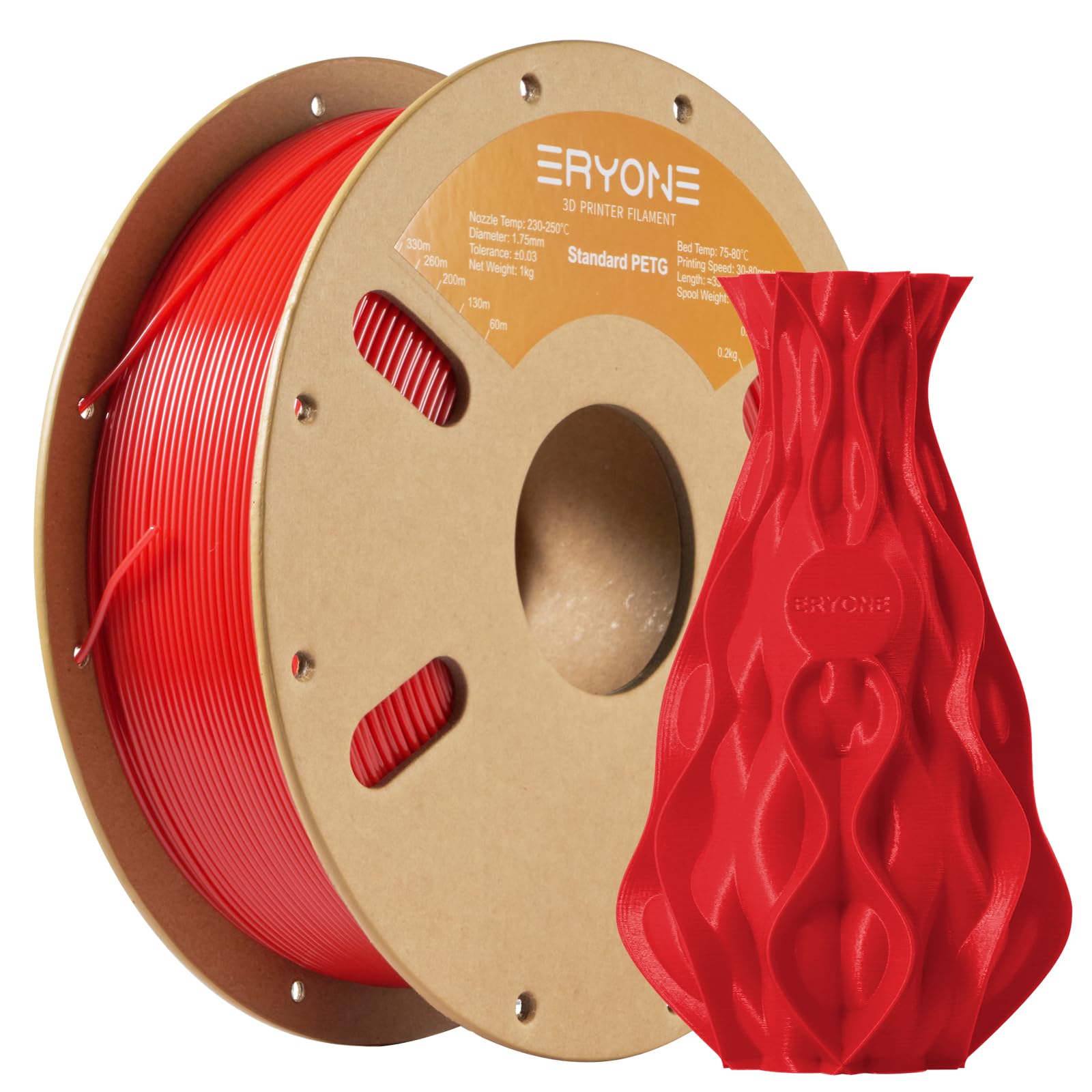 ERYONE PETG Filament 1.75mm, Filament PETG for 3D Printer 1KG, +/-0.03mm, Red