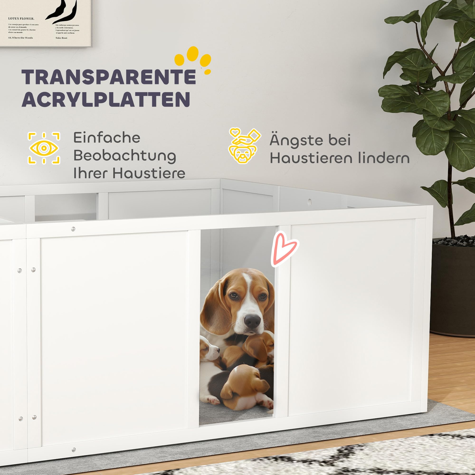 PawHut Wurfkiste für Welpen Hundelaufstall mit Tür 196 x 96 x 48 cm Weiß | Welpenauslauf mit Rutschfeste Bodenschoner, Hunde Wurfbox aus Holz, Welpenlaufstall für Mittelgroße Hunde
