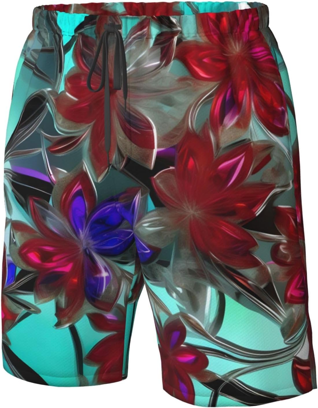 Mens Flower Stained Glass Print Beach Shorts,Casual Summer Shorts for Men,Quick Dry Polyester