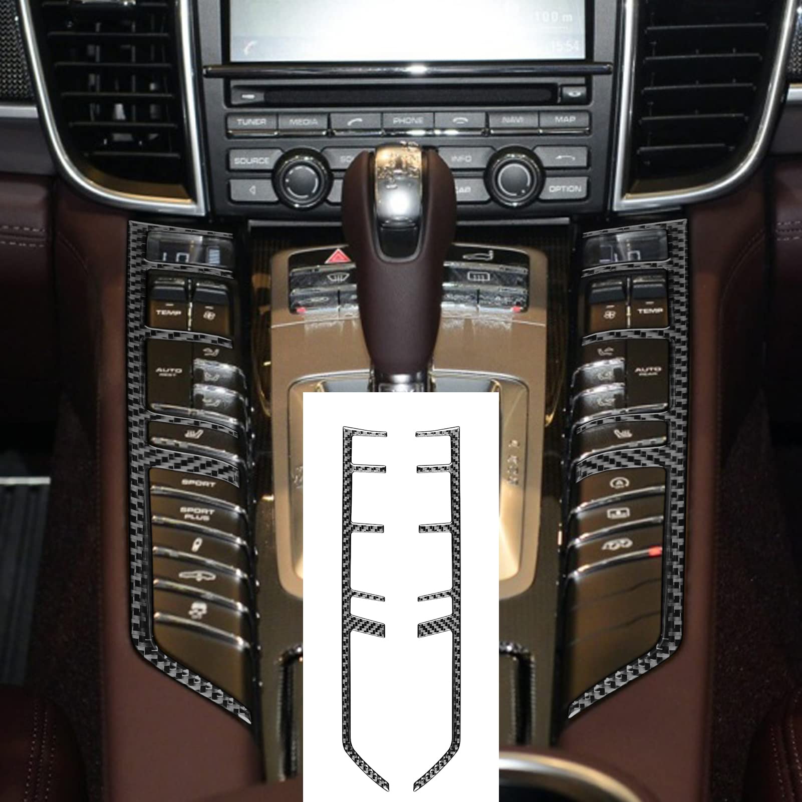 Real Premium Carbon Fiber Compatible with Paramera Panamera 2010 2011 2012 2013 2014 2015 2016 Accessories Car Central Control Function Button Box Cover Sticker Decal Auto Interior Trim