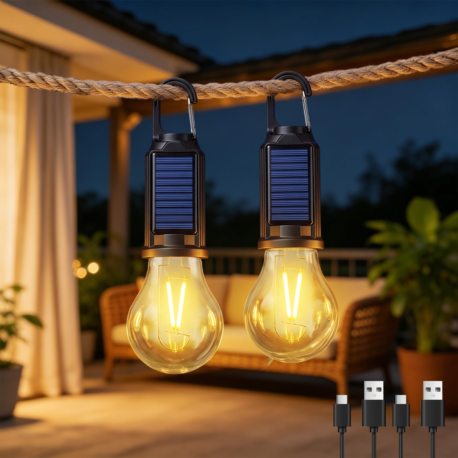 LIAISIMI 2 Stück Solar LED Campinglampe, Tragbare Camping Li