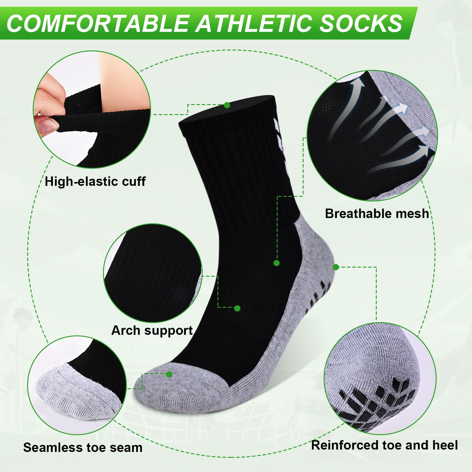 Gogogoal 4-paia Calzini sportivi da calcio antiscivolo per uomo donna, calzini sportivi imbottiti traspiranti Grip antiscivolo 37-42 43-50