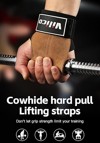 Miniatura 2 de Guantes de cuero para levantamiento de pesas, correas de muñeca para levantamiento de pesas, correas de levantamiento de pesas ajustables, agarre de