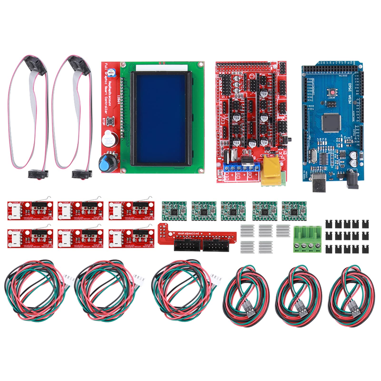 Haofy Zestaw Kontrolera RAMPS 1.4 12864 z Chipem A4988 do Drukarek Reprap, Praktyczny i Trwały Zestaw Akcesoriów