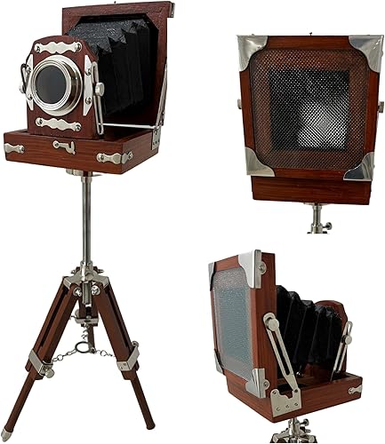 Trípode de madera para cámara de película de aspecto vintage antiguo, artículo de regalo de estudio, color marrón (22 pulgadas)