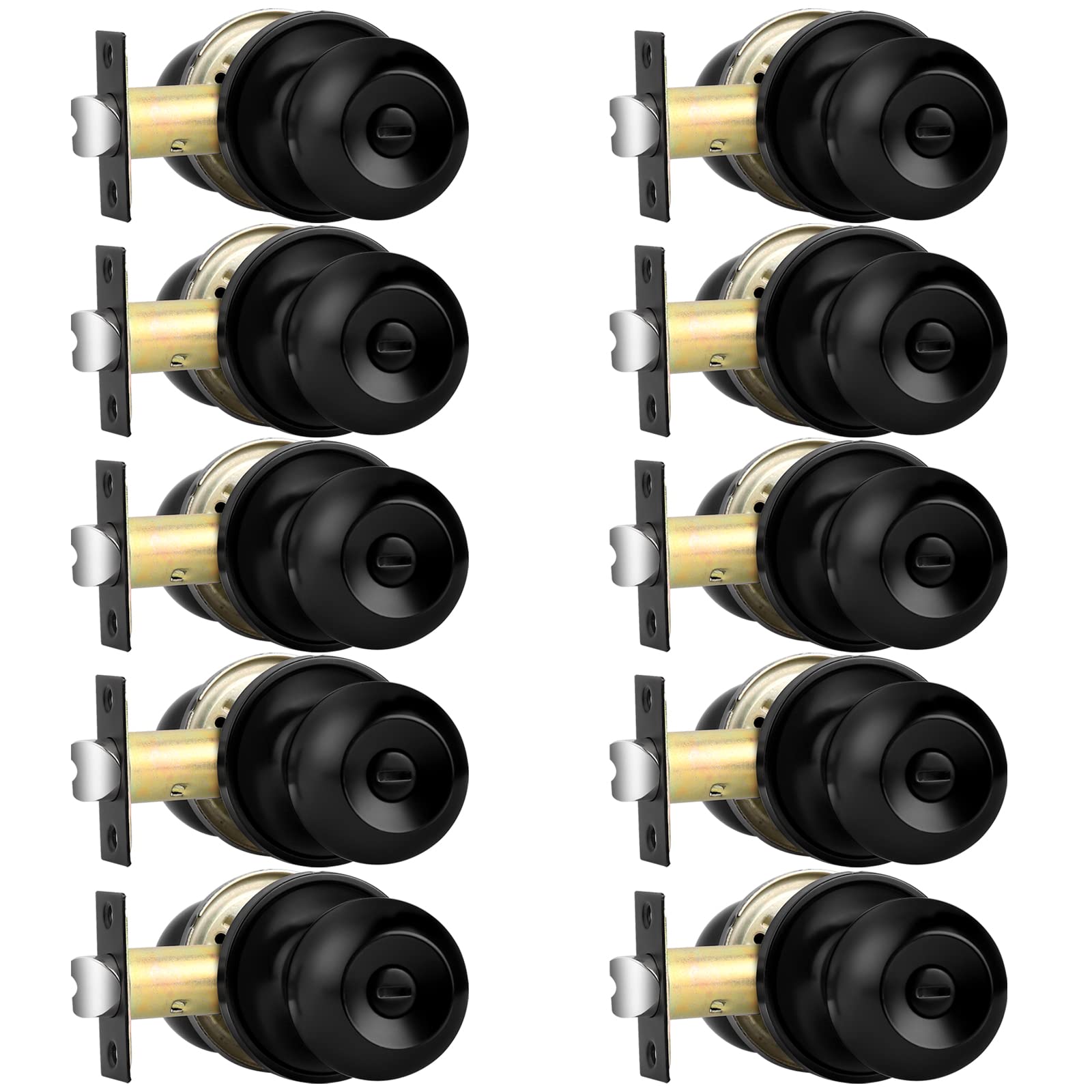 Probrico Flat Black Ball Privacy Door Knobs, Interior Bedroom Bathroom Door Handles Keyless Round Bed/Bath Locksets (10 Pack)