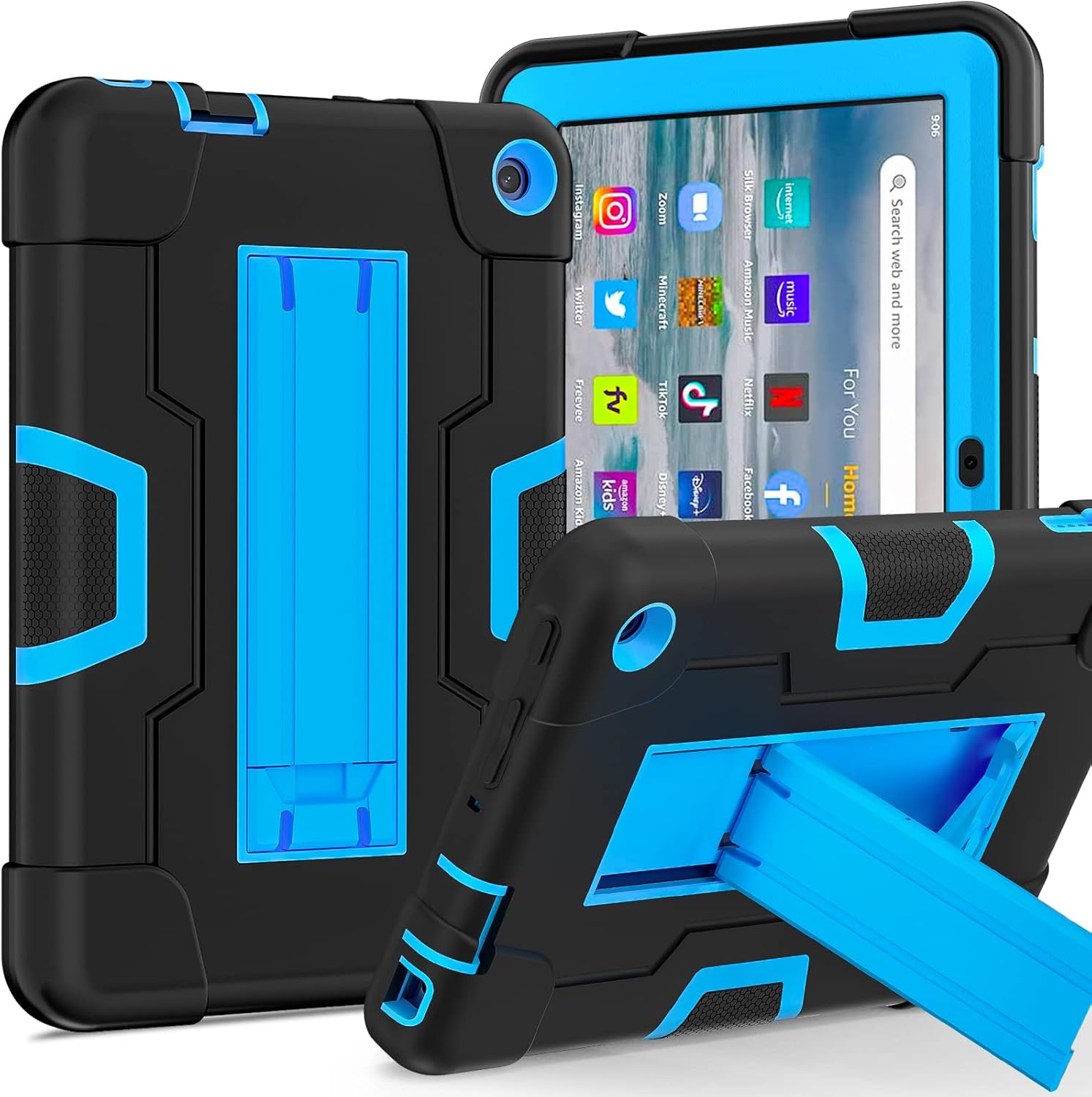 SharkProten Case for Amazon fire 7 & 7 kids, Heavy Duty Rugged Protective Cover with Stand Hand, Shockproof Anti-Scratch Tablet Case, Black+Blue SharkProten Case for Amazon fire 7 & 7 kids, Heavy Duty Rugged Protective Cover with Stand Hand, Shockproof Anti-Scratch Tablet Case, Black+Blue