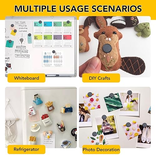 Vista 6 de DIYMAG Strong Magnets - 200 imanes de refrigerador de 0.47 x 0.12 pulgadas para pizarra blanca con respaldo adhesivo, botón negro, círculo