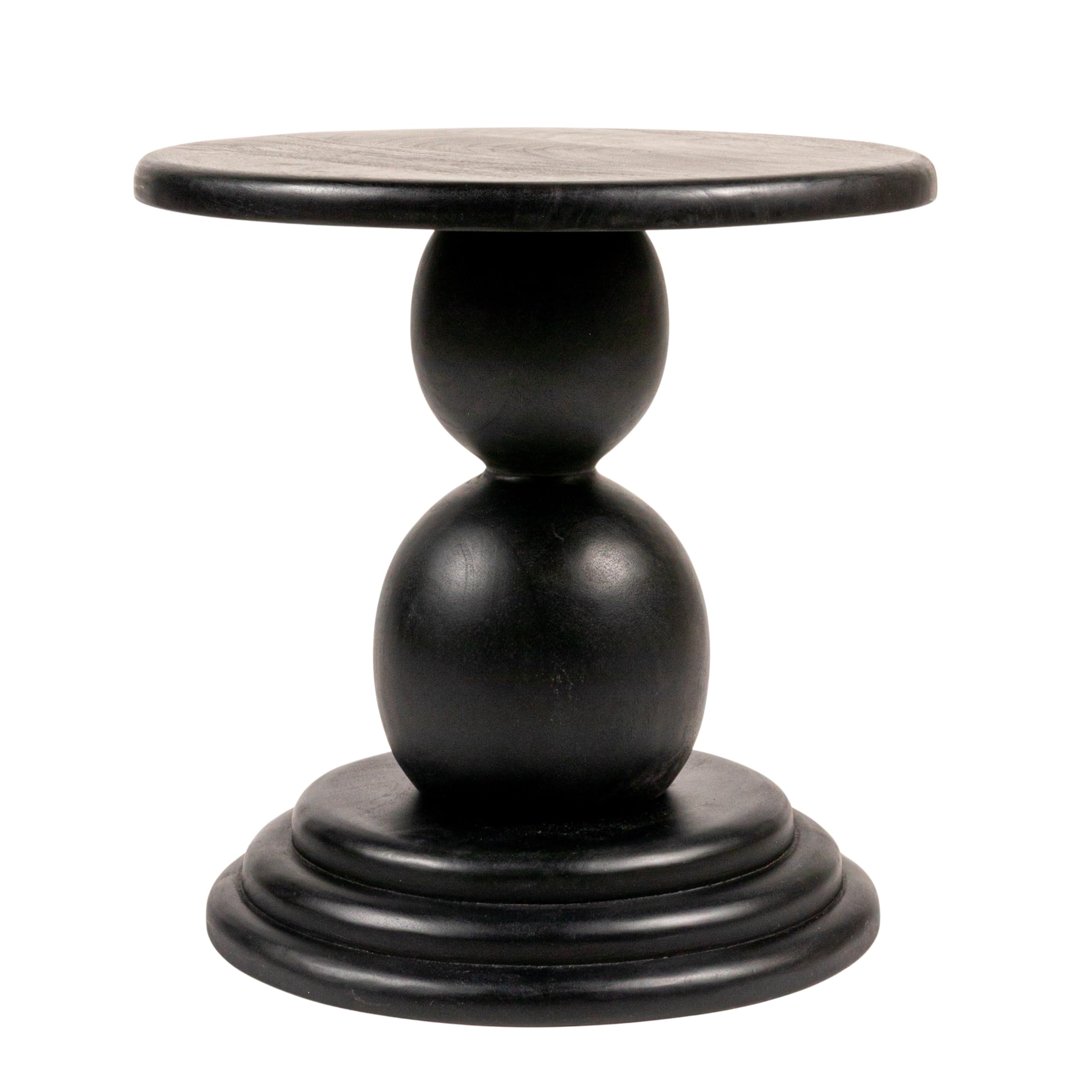 Creative Co-Op Round Mango Wood Bulbed Pedestal End Table, Black