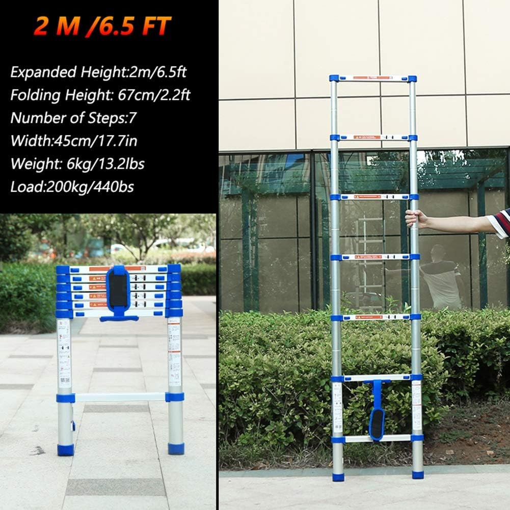 Aluminum Telescopic Extension Ladder, Blue Telescoping Ladder, Home Attic Extendable Ladder, 200kg/440lbs Capacity (Size : 2.6m/8.5ft) : Tools & Home Improvement