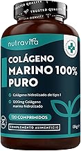 100% Colageno Marino Hidrolizado Puro 12000 mg, 120 comprimidos para 2 meses Colágeno Hidrolizado Marino de Typo I, Peptidos de Collageno - Marine Collagen de Nutravita