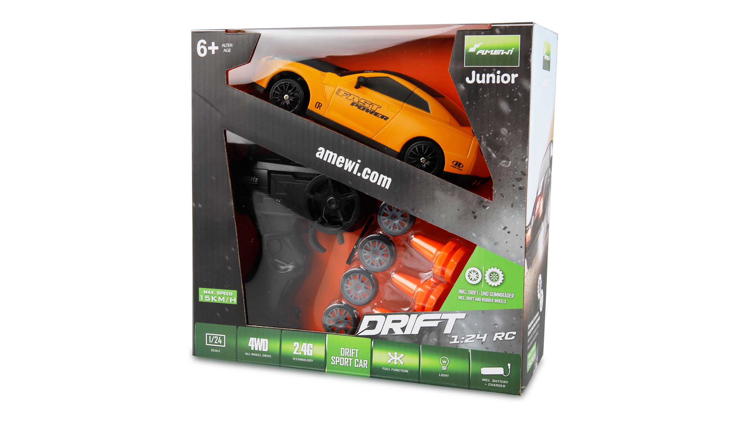 Amewi Drift Sport Car 4WD 1:24 RC Remote Control RTR Yellow from 6 Years
