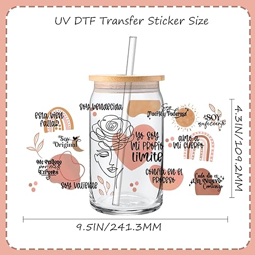 Miniatura 2 de GUNKY Envoltura de copa UV DTF, 9 hojas de palabras inspiradoras para manualidades de 16 oz Libbey vasos de vidrio Libbey, calcomanías de