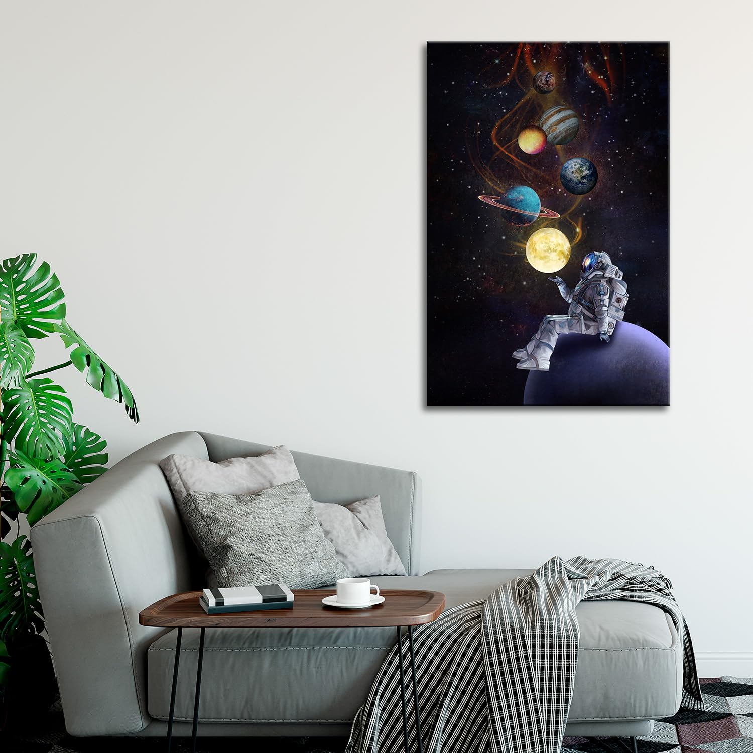 Cuadro Sobre Lienzo Grande Astronauta Galaxia: Decoración Moderna Para Sala, Dormitorio O Cocina, 160x50 Cm