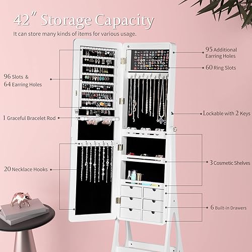 Miniatura 2 de YOLENY - Joyero de pared gabinete con espejo de longitud completa Blanco, Veta de madera blanca