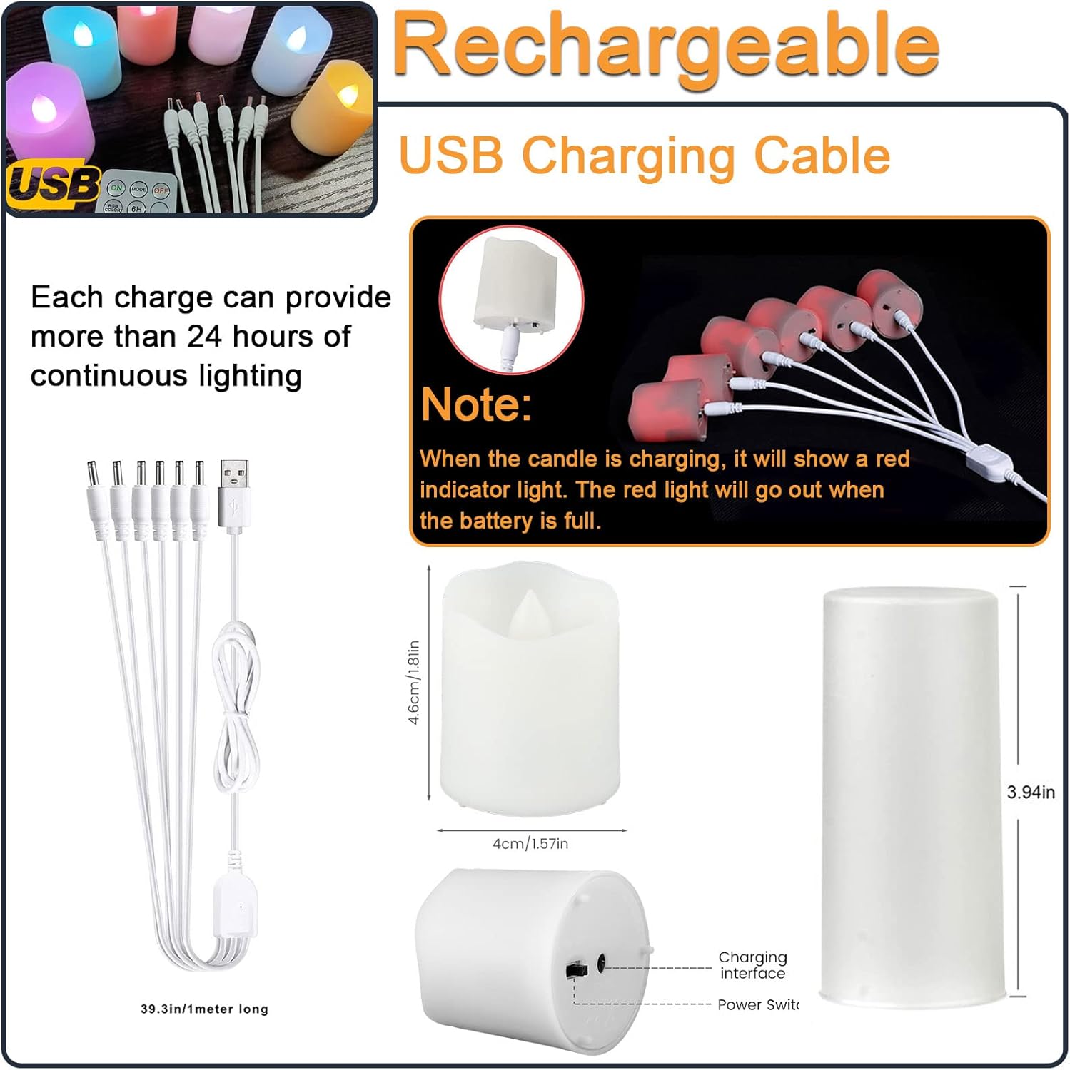 Rechargeable Tea Light Candles with Remtoe Control & Timer, 6pcs Votive Flameless Flickering Tealight Fake Candle for Wedding Party Home Christmas Decoration Seasonal & Festival Celebration (Colorful)