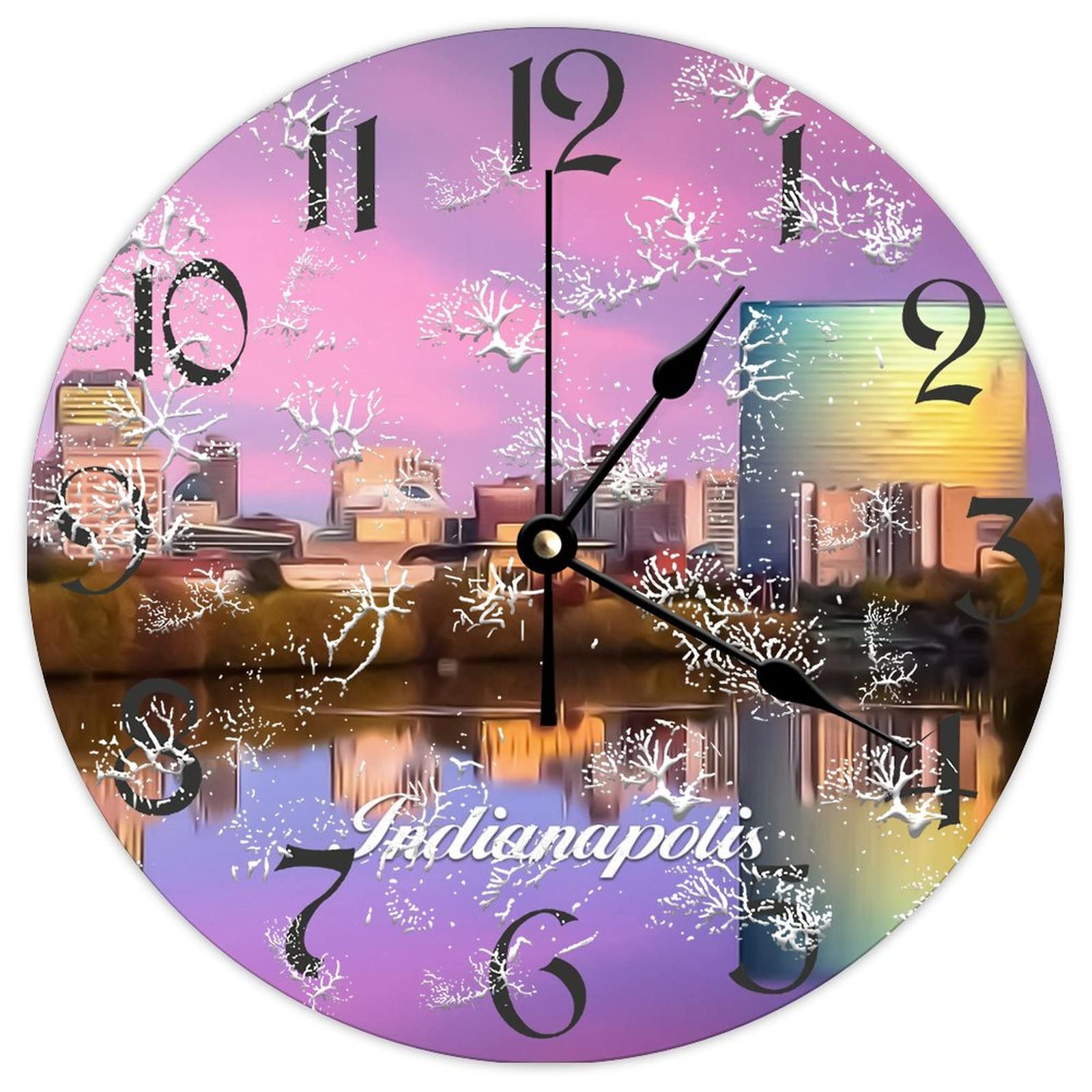 Horloge murale ronde en bois Indianapolis haut de gamme au mécanisme quartz