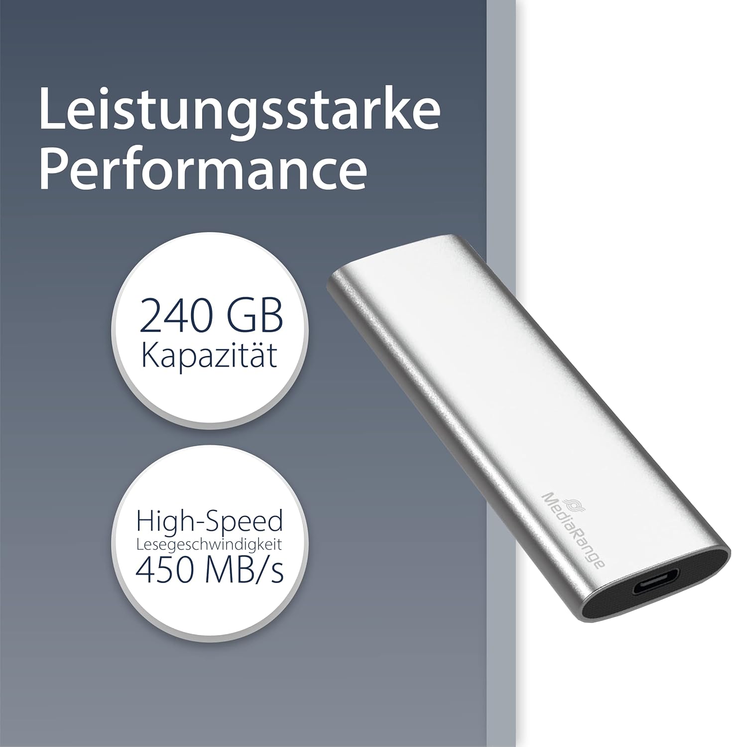 MediaRange External SSD Drive 240 GB - USB Type-C Solid State Drive with 3.2 Gen 2 Flash Technology, Lightning-Fast Data Transfer, Read up to 450 MB/s, Write up to 420 MB/s