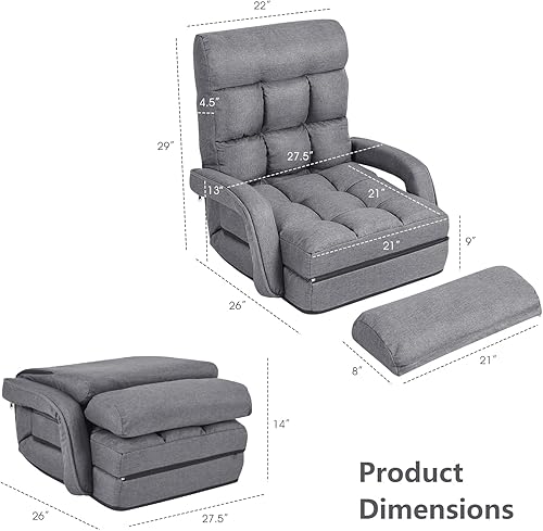Miniatura 3 de Giantex Chaise Lounge - Sillón plegable multiusos para interiores con 6 posiciones ajustables, reposabrazos integrados, almohada lumbar, asiento