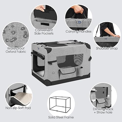 Miniatura 4 de Veehoo CWB2428CP - Jaula plegable suave para perros grandes, 5 pantallas de malla duradera, tela Oxford 600D, uso en interiores y exteriores, gris