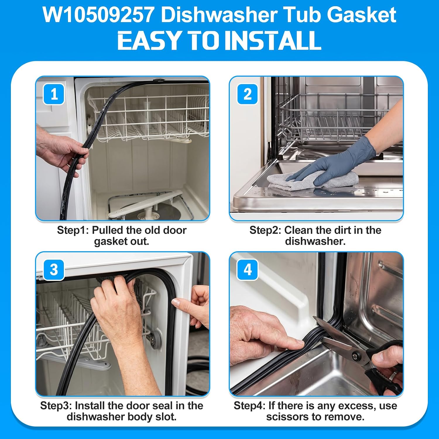 Upgraded W10509257 Dishwasher Door Gasket Compatible with Whirlpool Dishwasher Door Seal Replacement 3368994 3376927 W10082795 WPW10509257 Kenmore Maytag Dishwasher Door Seal