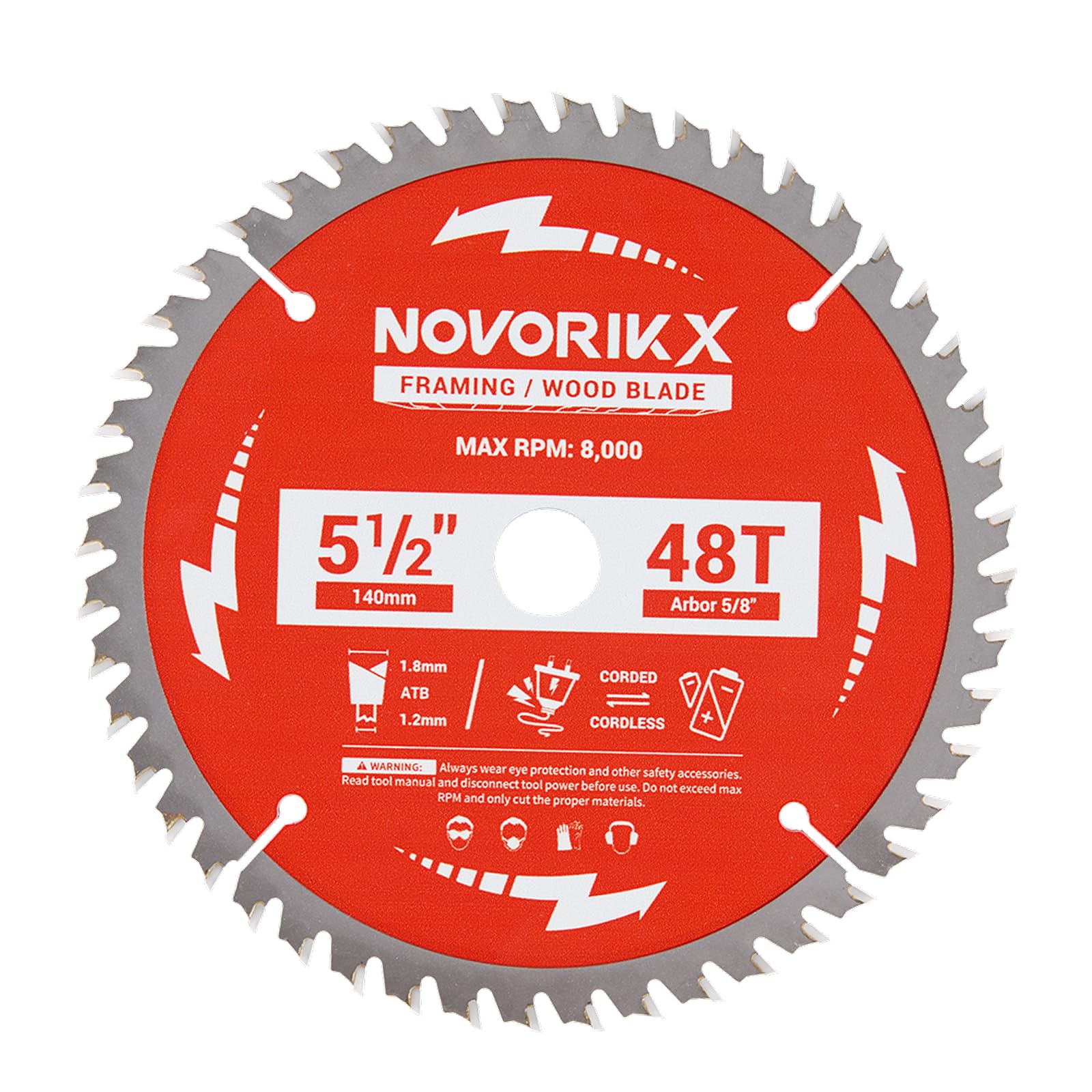 NovorikX Kreissägeblatt 140x16mm (5,5 Zoll) Bohrung 16mm (5/8",15,88mm) 48 Zähne - HM Sägeblatt für Holz,MDF & Kunststoff - 1,8mm Dünnschnitt ATB Wechselzahn für Handkreissägen