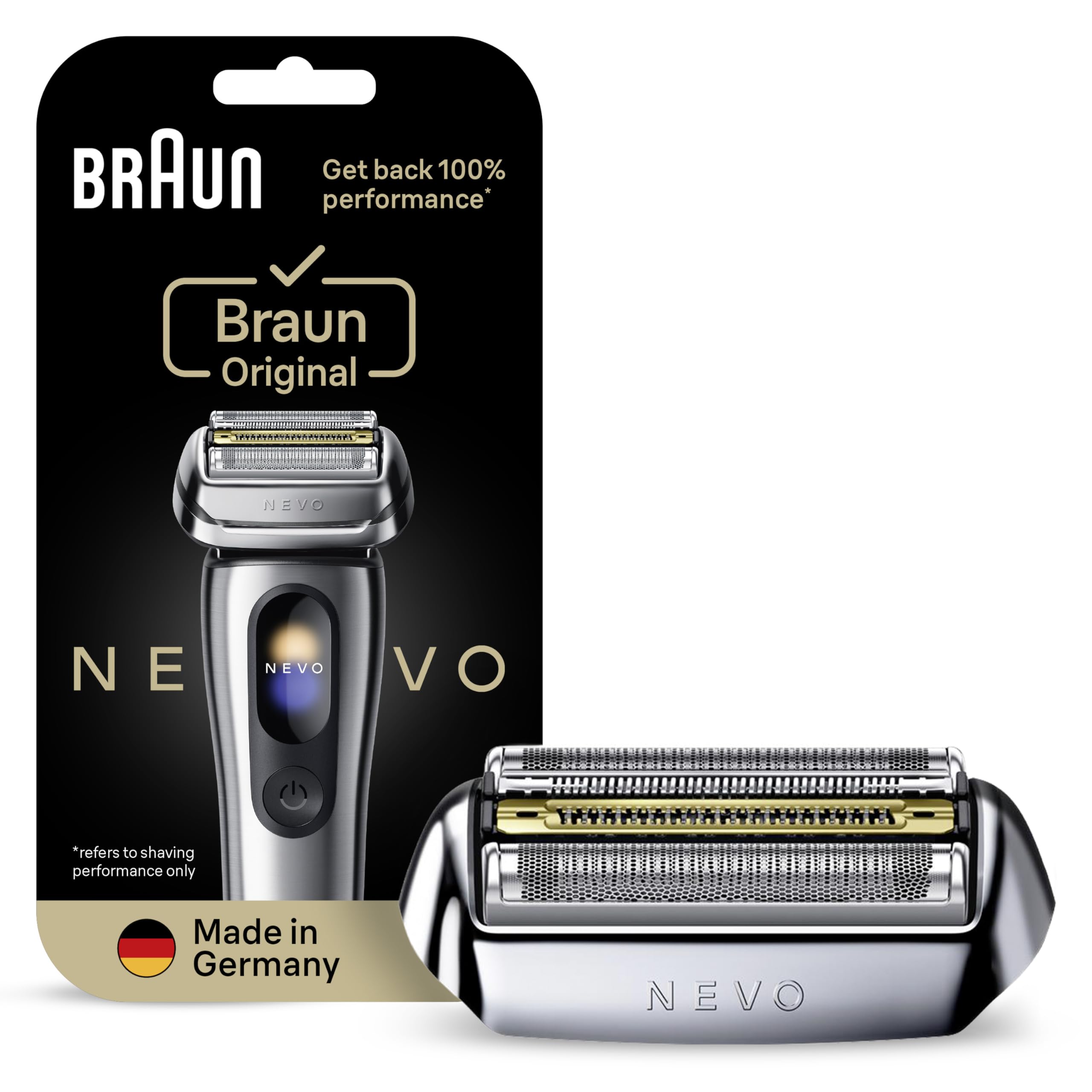 Braun Testina di Ricambio ORIGINALE Per Rasoio Elettrico Barba NEVO, Recupera il 100% delle Prestazioni, Argento
