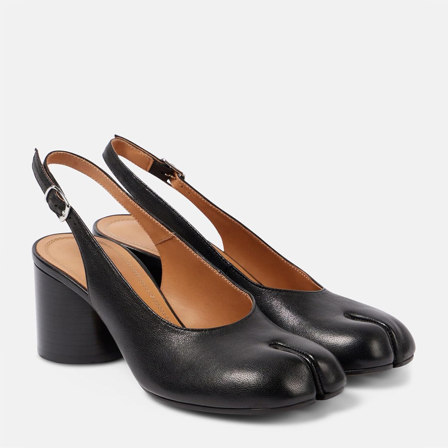 KOKOMOMO Black Split Toe Slingback Heels for Women Japanese Tabi Shoes Cylindrical Block Heels Pumps Chunky Heel Office Wedding Party Dress Shoes - Image 5