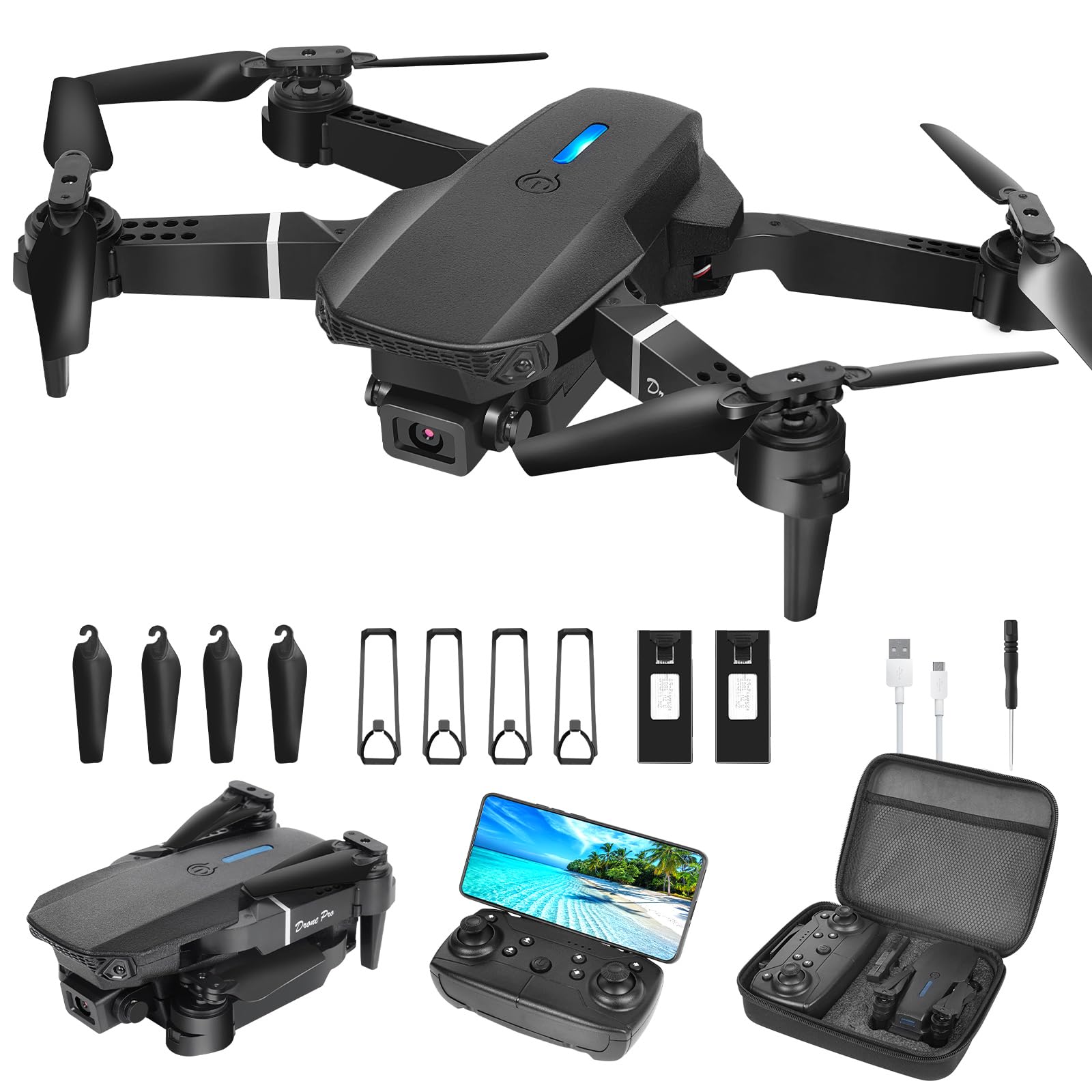 Drohne mit Kamera 4K, ferngesteuerter Quadrocopter mit Headless-Modus, Start/Landung mit einer Taste, Höhenhaltung, faltbar, Flugroute, 360°-Flip, Mini-Drohne als Geschenk für Anfängerkinder