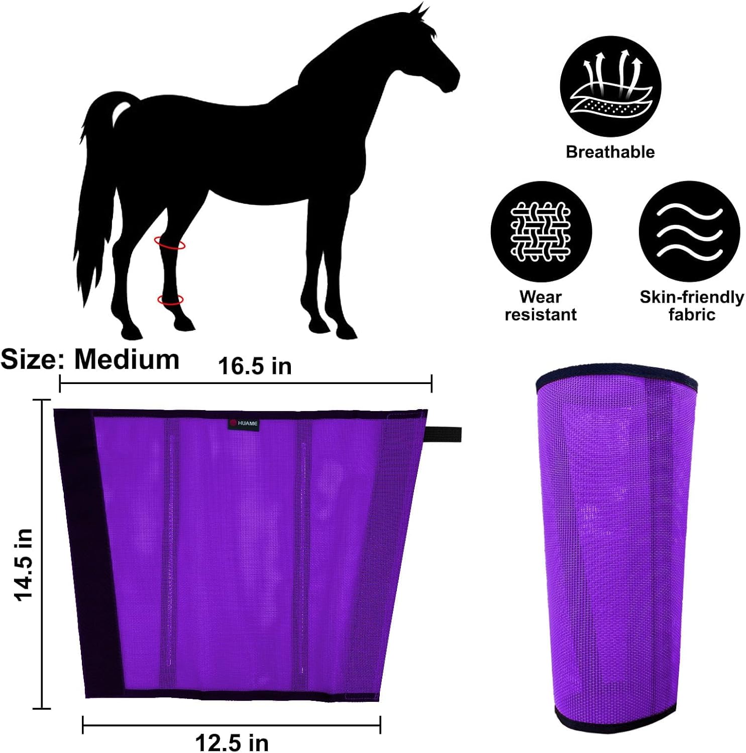 Horse Fly Boots, Breathable Mesh Protection Set of 4, Comfortable Pony Leggings, Breathable Mesh Design, Equines Supplies for Reduce Stomping, Hoof Damage & Leg Fatigue (Purple, Medium)