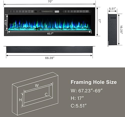 Miniatura 5 de Insertos de chimenea eléctrica de 70 pulgadas chimenea montada en la pared chimenea eléctrica empotrada chimenea LED chimenea lineal 7501500 W