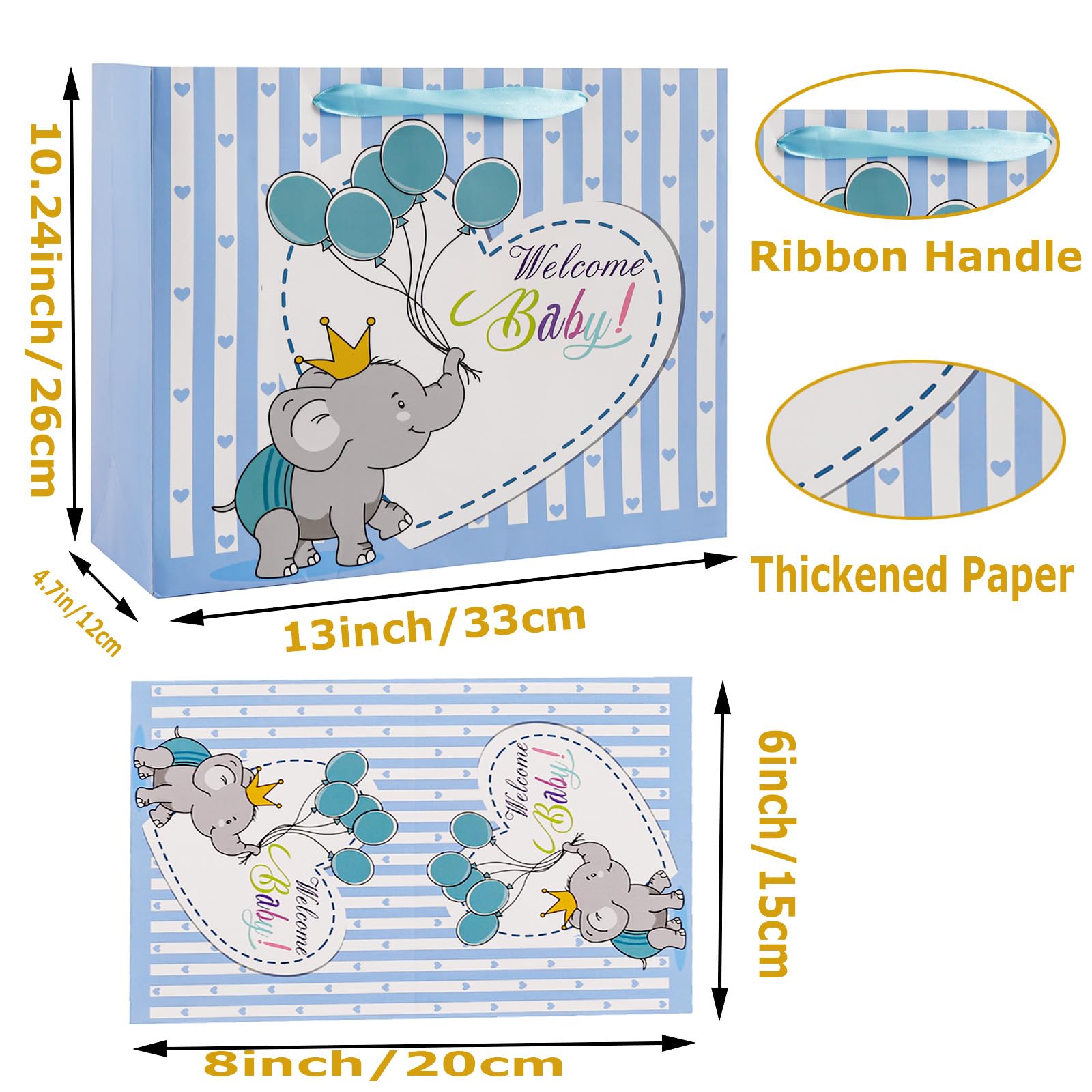 U'COVER Babyparty-Geschenktüte – 33x12x26 Cm, Mit Elefanten-Motiv, Kraftpapier, Inkl. Seidenpapier & Grußkarte