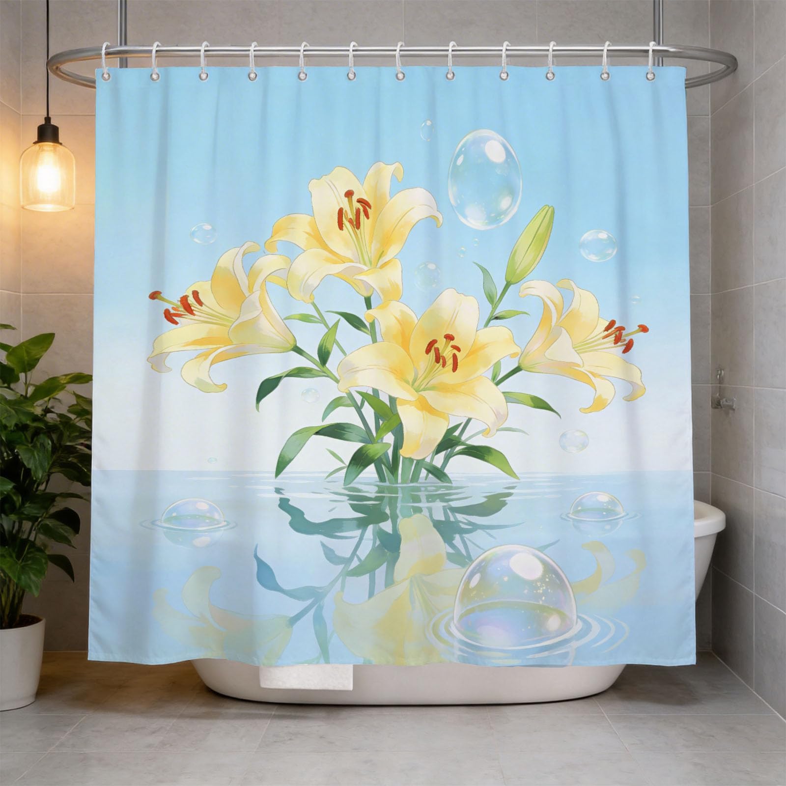Hongduo 3D Lily Shower Curtain for Stalls Bathtubs Simple Bathroom Decor Shower Curtain Set Polyester Fabric Waterproof 200x200cm/79X79 Inch with Hooks