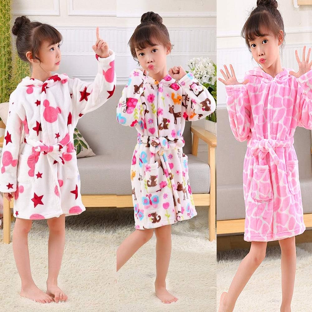 Girls Robes, Plush Soft Coral Fleece Animal Print Hooded Bathrobe for Kids Boys - Image 2